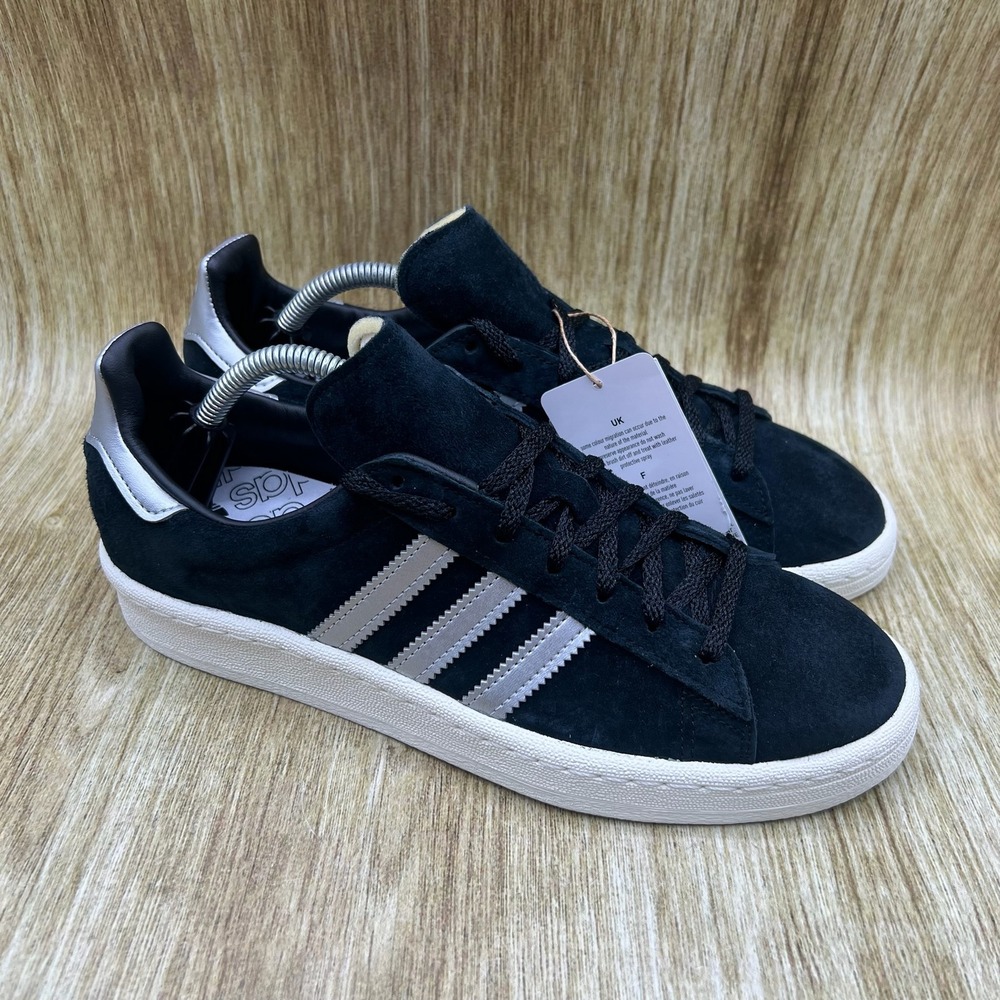 Adidas‎ Campus 80s Sneakers Women's Size 7 Black Silver Suede Low Top GX7330 NEW